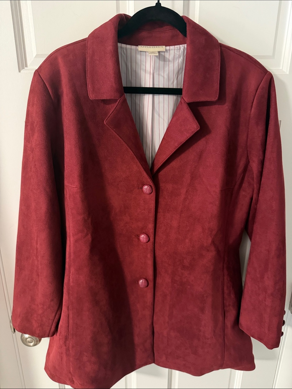 Appleseed's Wine Red Faux Suede Blazer Pant Jacket Lined Size Fall Winter Large